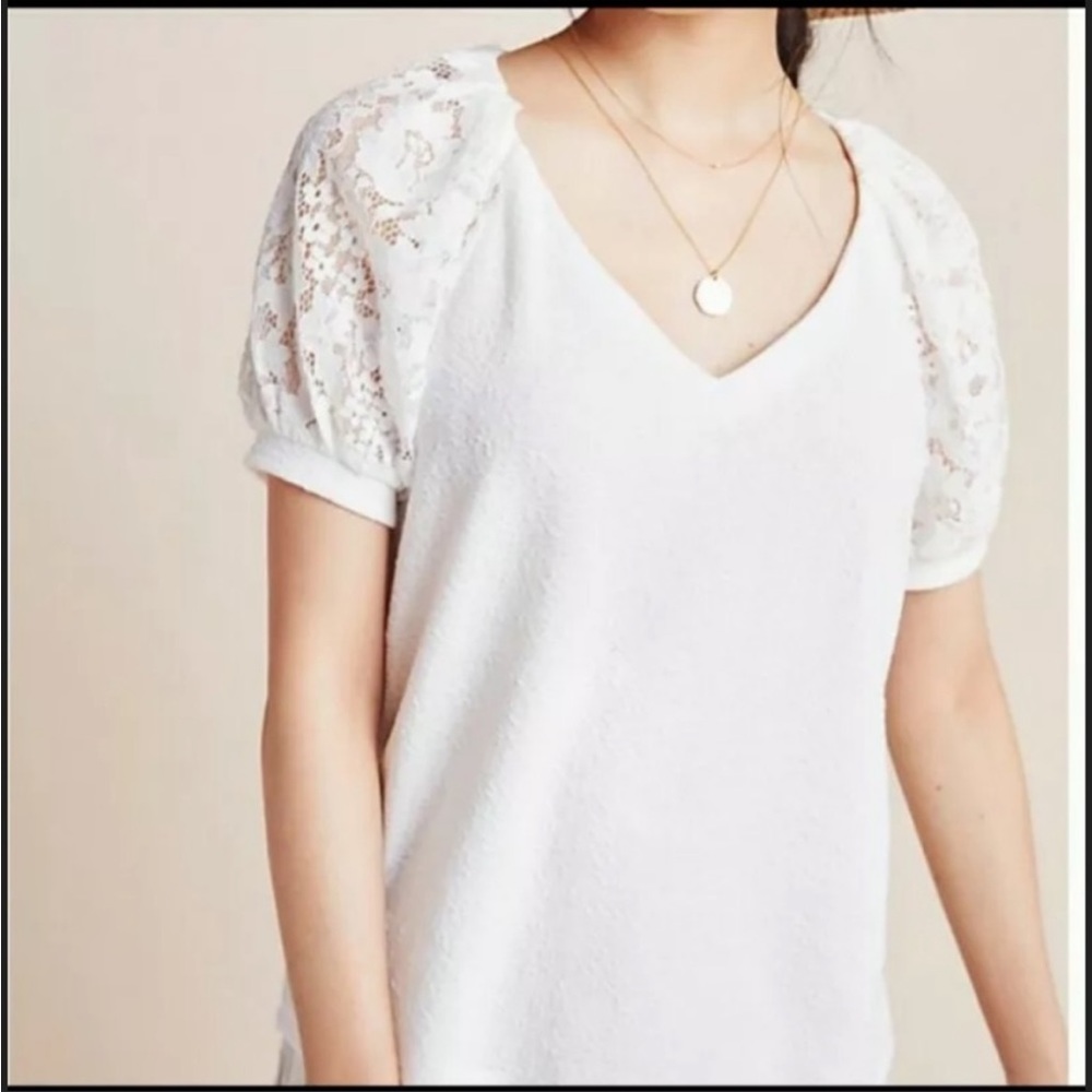 Anthropologie Sunday in Brooklyn Lace Floral Puff Sleeve Top size medium